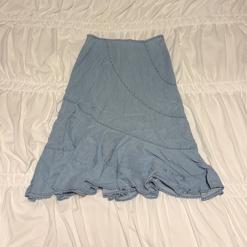 Faux denim midi skirt